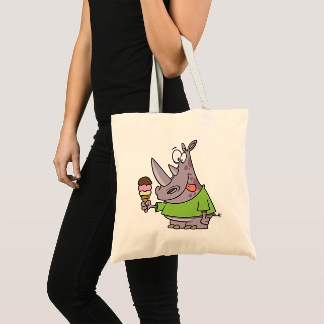 Tote Bag Drôle Cartoon Rhino Manger de la crème glacée mign (Créateur téléchargé)