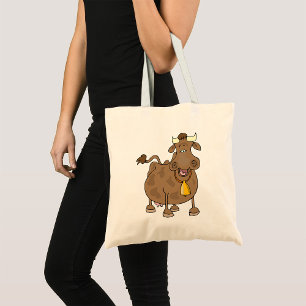 Tote Bag Drôle Cartoon Vache Brown avec Bell Animal de ferm