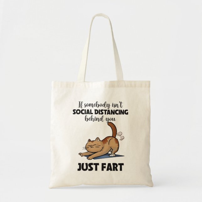 Tote Bag Drôle Chat Distances Sociales Dit (Devant)