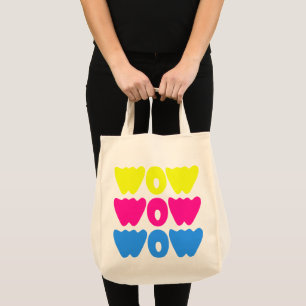 Tote Bag Drôle coloré WOW dire simple rose bleu jaune