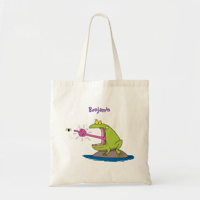 Tote Bag Drôle dessin animé de grenouille et mouche (Devant)