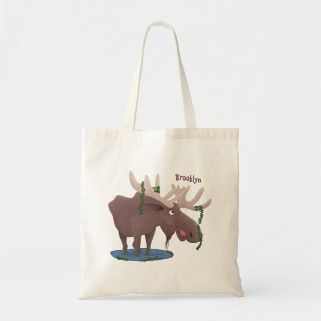 Tote Bag Drôle dessin animé d'orignal heureux (Devant)
