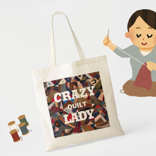Tote Bag Drôle "Dingue dame de courtepointe" Motif de court
