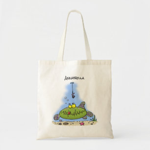Tote Bag Drôle gras faim poisson vert dessin de pêche Drôle
