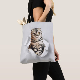 Tote Bag Drôle Gray Cat Popping à travers l'illusion du pap