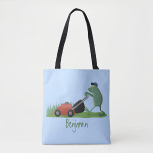 Tote Bag Drôle grenouille verte tondre la pelouse dessin