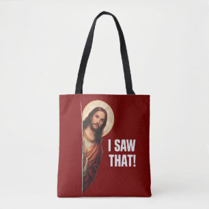 Tote Bag Drôle Jésus "Je l'ai vu" design de meme chrétien