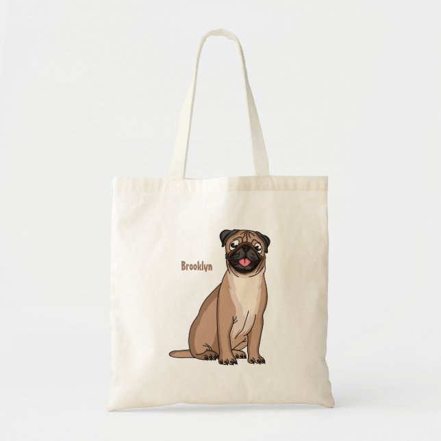 Tote Bag Drôle joyeux dessin animé de chien de carlin (Devant)