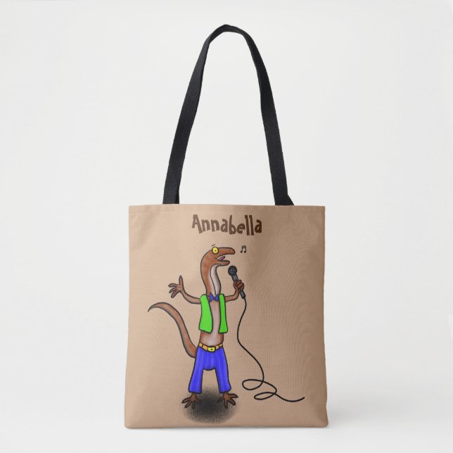 Tote Bag Drôle lézard chantant avec bande dessinée de micro (Devant)