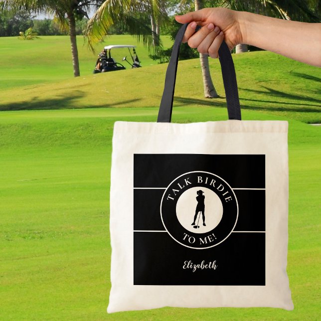 Tote Bag Drôle Parler Birdie À Moi Golfer Noir & Blanc Mign (Créateur téléchargé)