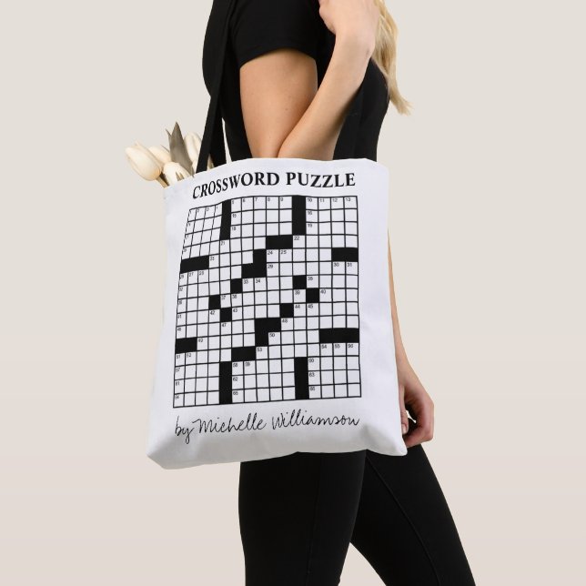 Tote Bag Drôle personnalisé noir blanc mot croisé puzzle (De près)