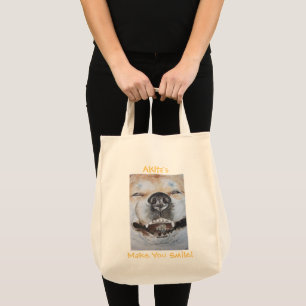 Tote Bag drôle photo de mignon chien souriant akita