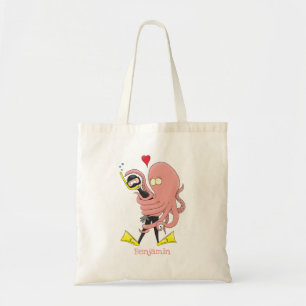 Tote Bag Drôle pieuvre embrasse plongeur dessin animé humou
