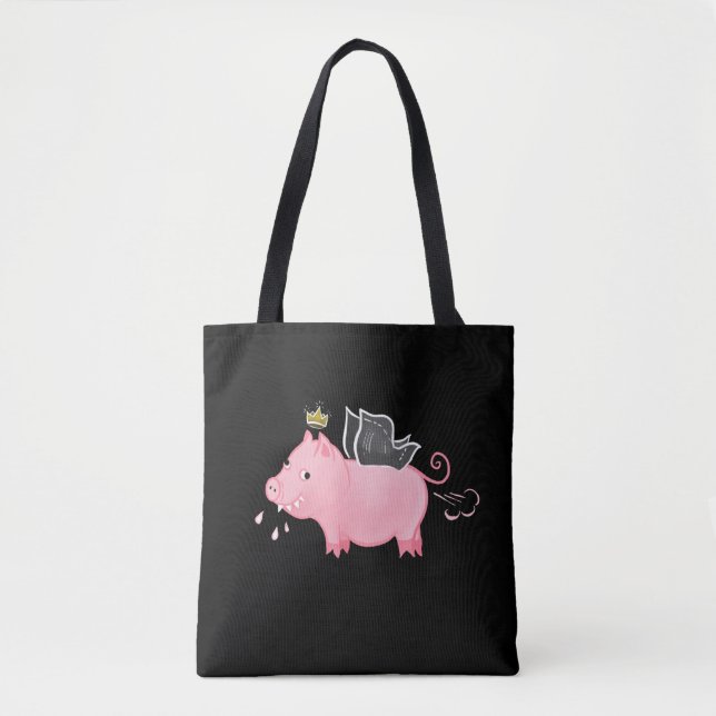 Tote Bag Drôle Pig Fairy Cartoon - Joli Flying Pig Magie (Devant)