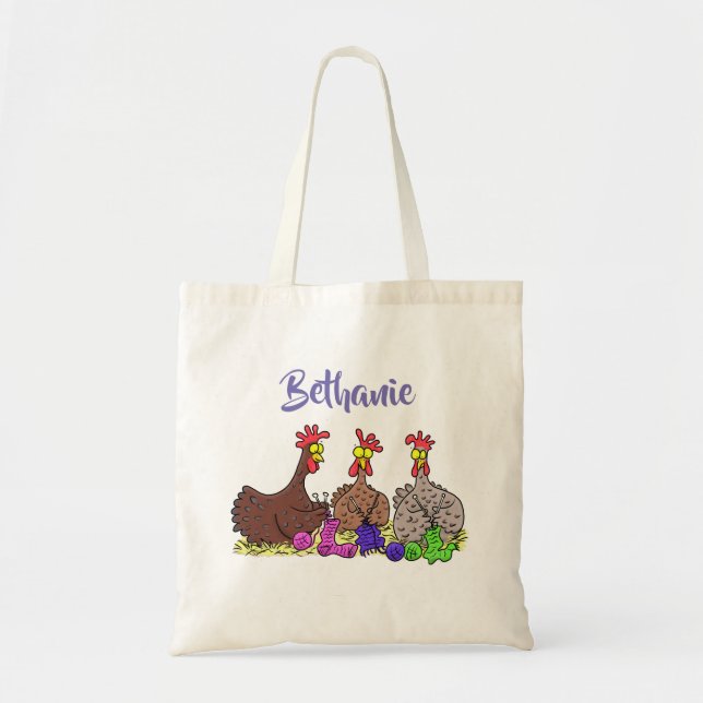 Tote Bag Drôle poulet trio tricot dessin animé (Devant)