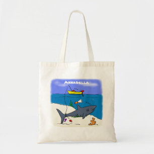 Tote Bag Drôle requin couché et dessin animé de pêche