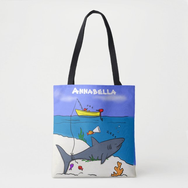 Tote Bag Drôle requin couché et dessin animé de pêche (Devant)