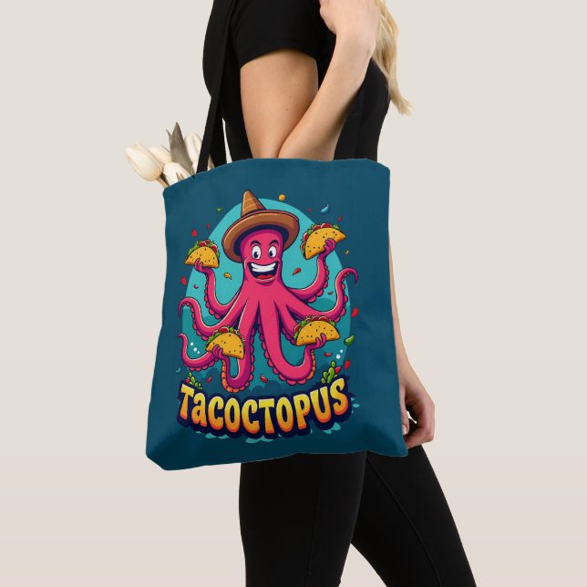 Tote Bag Drôle Taco Octopus Cartoon Alimentation Pun (De près)