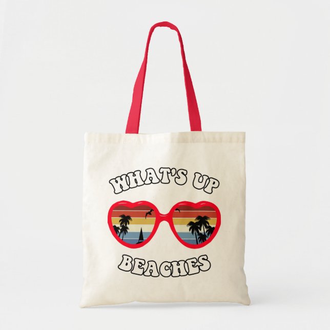 Tote Bag Drôle 'What's Up, Beaches' Retro Sunset Lunettes d (Devant)