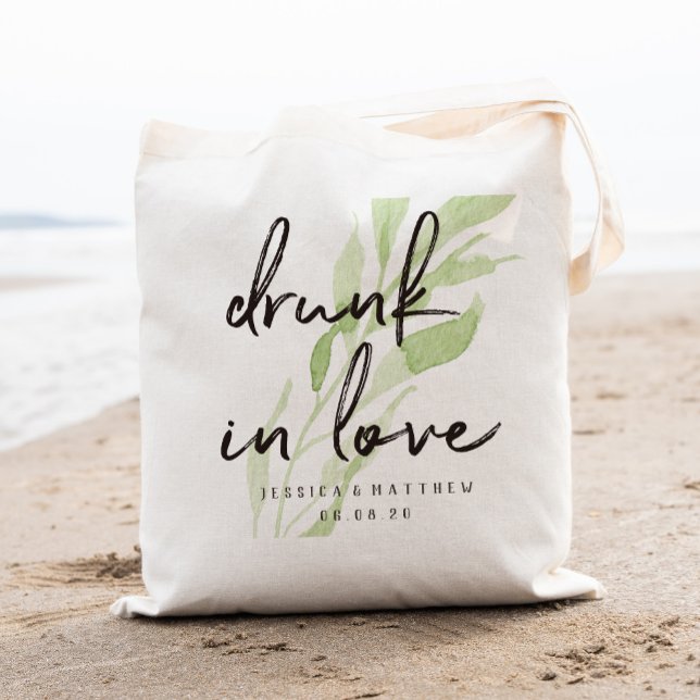 Tote Bag Drunk in love vert lettering main verte (Créateur téléchargé)