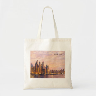 Tote Bag Dubaï Marina Skyline Aquarelle Lumières de la vill