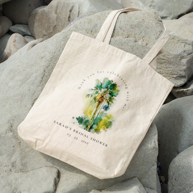 Tote Bag Dusky Tropical Aquarelle Palm Trees Fête des marié (Créateur téléchargé)