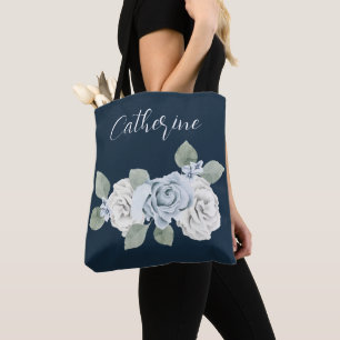 Tote Bag Dusty Blue One Side Script Nom personnalisé Boho