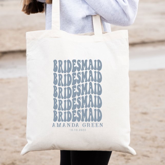 Tote Bag Dusty Blue Retro Boho Personnalisé Bachelorette (Créateur téléchargé)