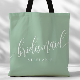 Tote Bag Dusty Mint Demoiselle d'Honneur Écriture Moderne