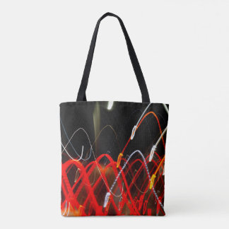 Tote Bag Dynamic Red and White Abstract Long Exposure Light
