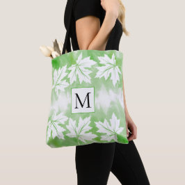 Tote Bag Eau verte laver feuilles d'érable et monogramme