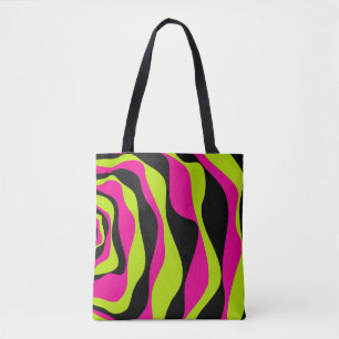 Tote Bag Ebb et flux 4 en Lime vert, rose chaud et noir