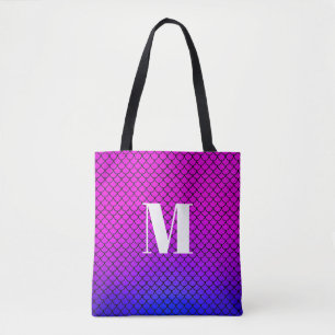 Tote Bag Écaille de sirène ombrée rose violet moderne Monog