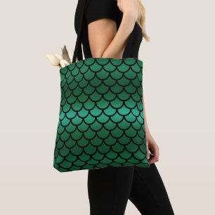 Tote Bag Écaille de sirène verte et noire Poisson de fantai