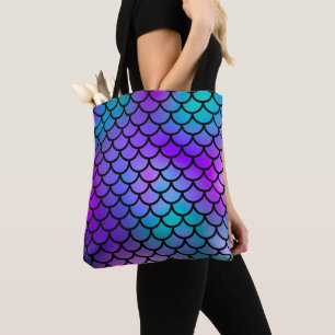 Tote Bag Écailles de sirène bleu rose violet sarcelle Poiss