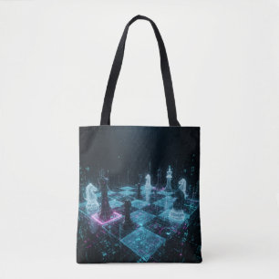 Tote Bag Échecs Cyberpunk, jeu de société numérique néon S