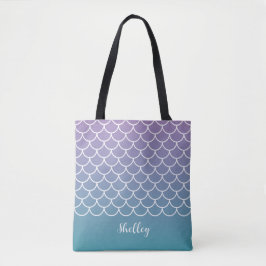 Tote Bag Échelle de pêche de sirène Lilac Turquoise Gradien
