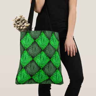Tote Bag Échiquier vert faux gazon ou feuilles de cocotier.