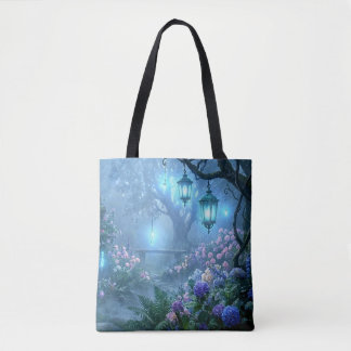 Tote Bag Échos brumeux du jardin de la brume bleue
