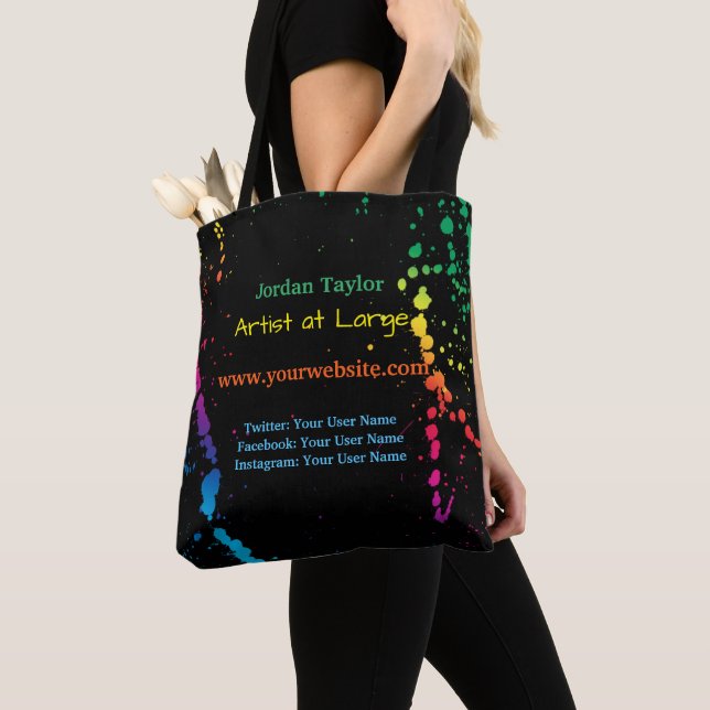 Tote Bag [Éclaboussure de peinture] noir moderne d'artiste (De près)