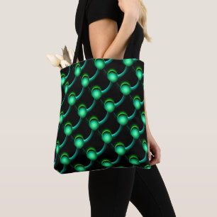 Tote Bag ECLIPSE Sphères fractales vertes vibrantes en noir