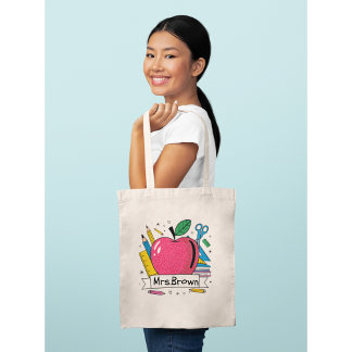 Tote Bag École colorée de l'enseignant personnalisé