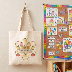 Tote Bag École de professeur jaune motif pomme