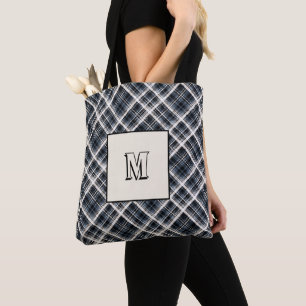 Tote Bag Écossais, noir et blanc, tartan, personnalisé