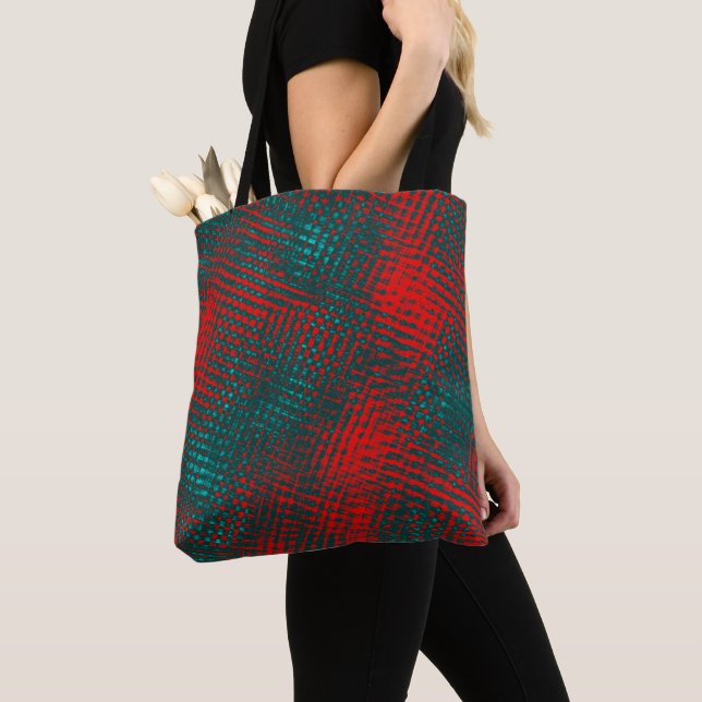 Tote Bag Écrans croquants rouges sur cyan rouge (De près)