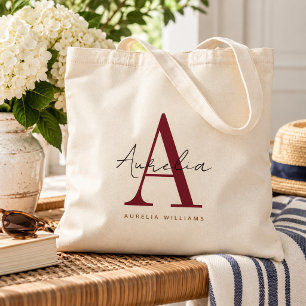 Tote Bag Écriture calligraphique de nom de monogramme perso