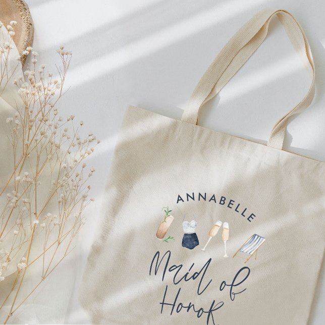 Tote Bag Écriture de cocktail moderne fille bleue demoisell (Créateur téléchargé)