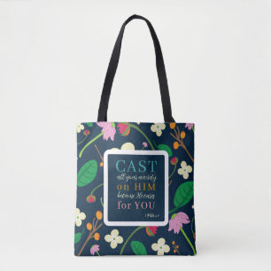 Tote Bag Écriture florale 1 Pierre 5:7