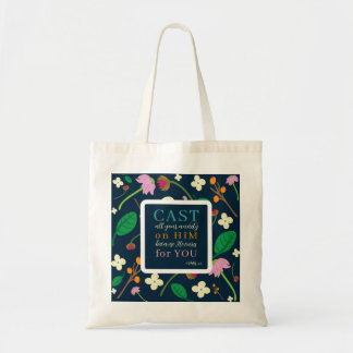 Tote Bag Écriture florale 1 Pierre 5:7