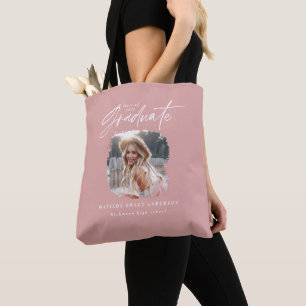 Tote Bag Écriture moderne rose girly photo élégante graduat